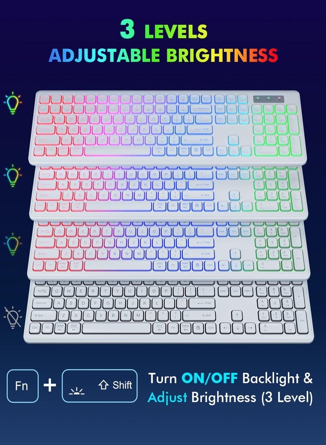 Trueque Wireless Keyboard and Mouse - RGB Backlit, Rechargeable & Light Up Letters, Full-Size, Ergonomic Tilt Angle, Sleep Mode, 2.4GHz Quiet Keyboard Mouse for Mac, Windows, Laptop, PC, Trueque(White) - Image 2